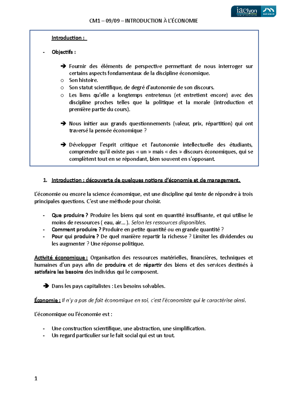 Introduction À L’É Conomie - Introduction : Objectifs : Fournir Des ...