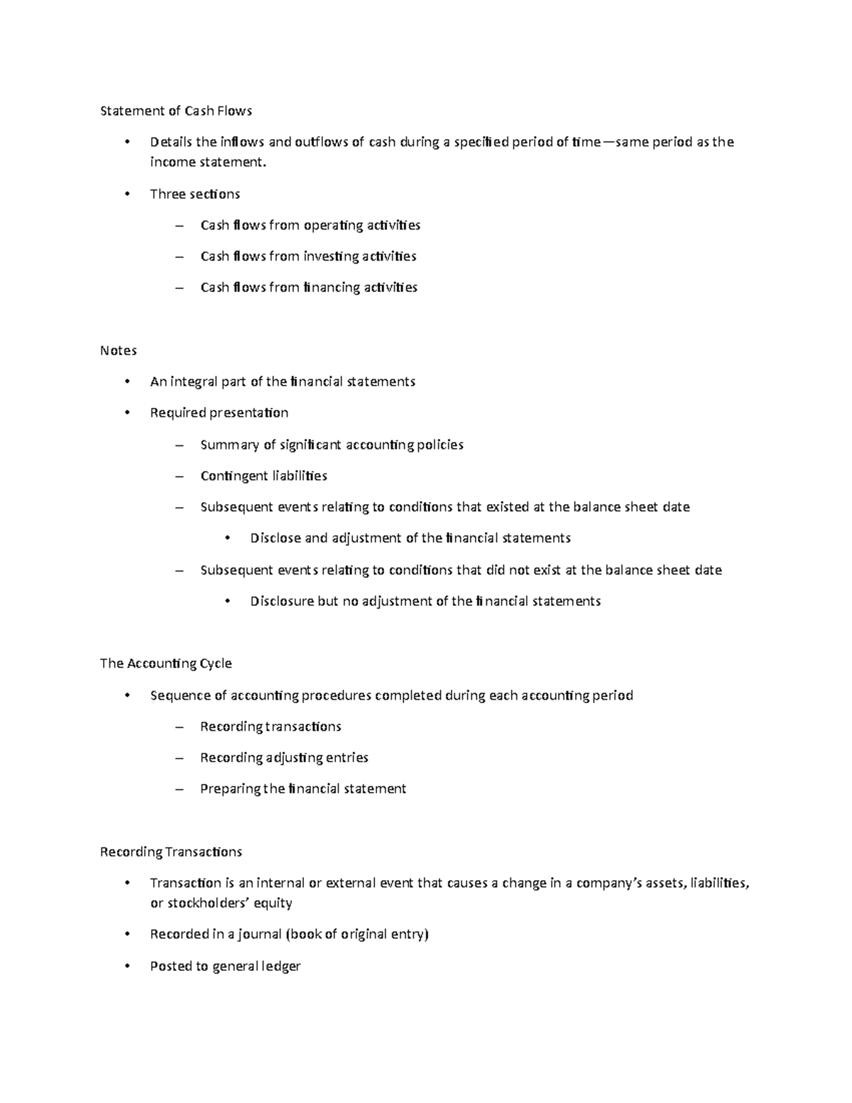 Lecture Notes 6 b - Statement of Cash Flows - Details the inflows and ...