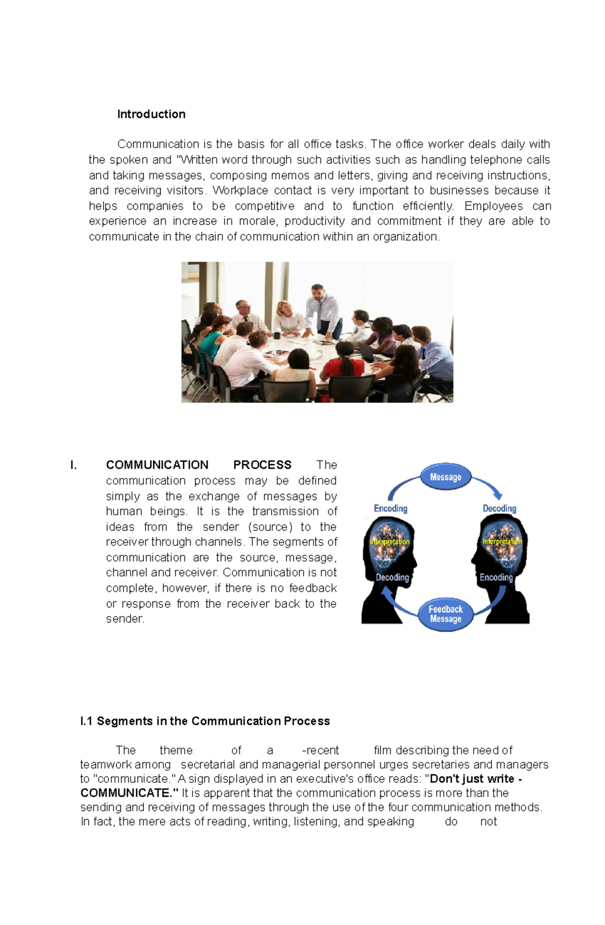 Office and System Management - Introduction Communication is the basis ...