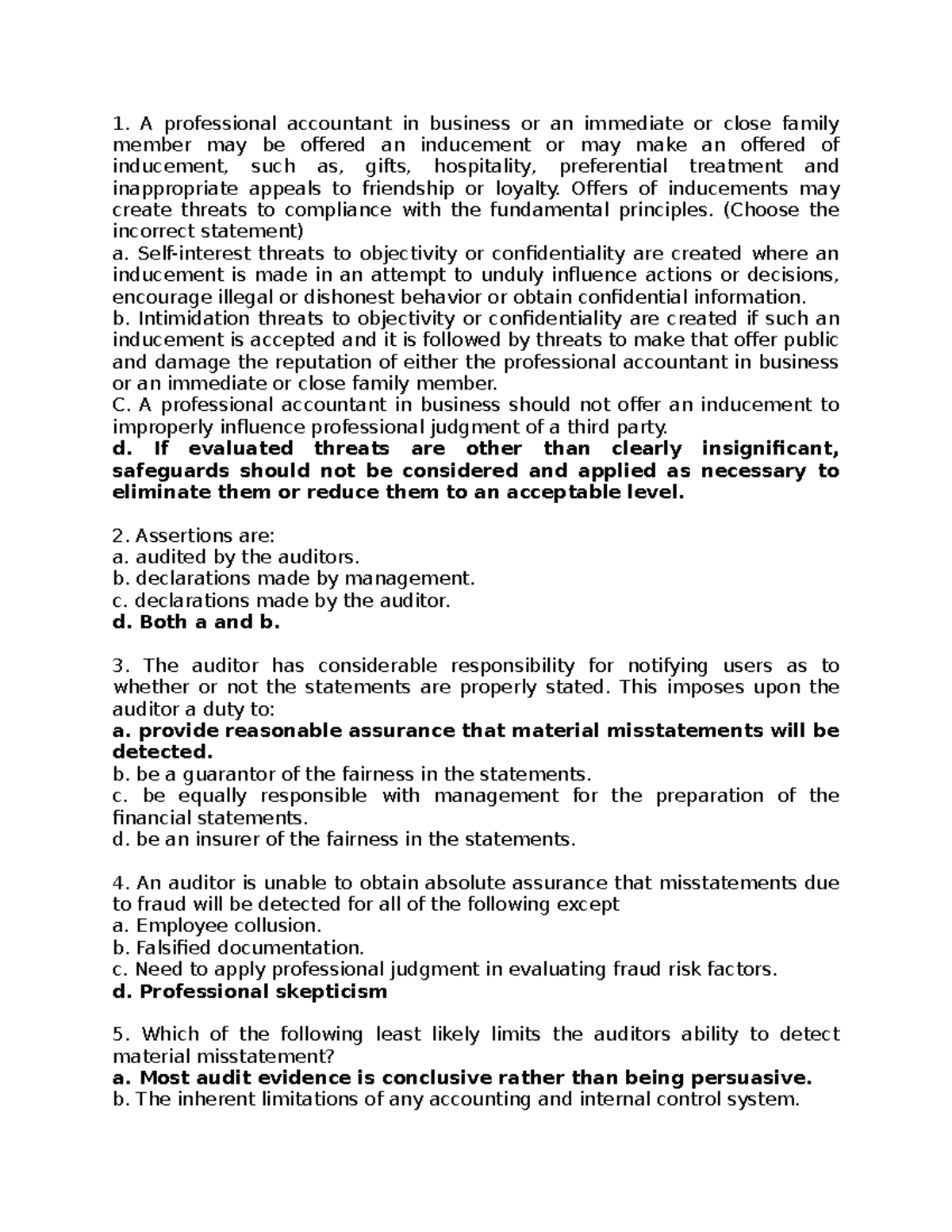Auditing Theory - QUIZ 3 - A professional accountant in business or an ...