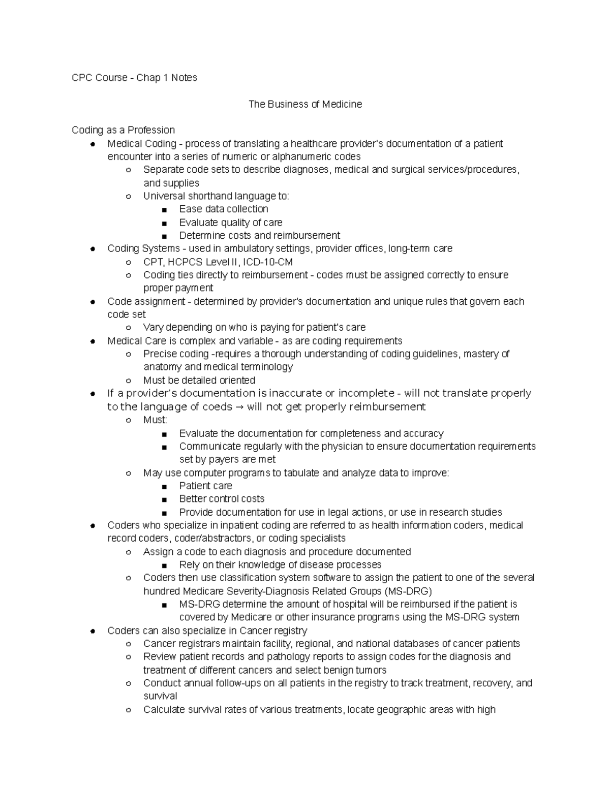 AAPC CPC Prep Course - Chap 1 Notes - CPC Course - Chap 1 Notes The ...