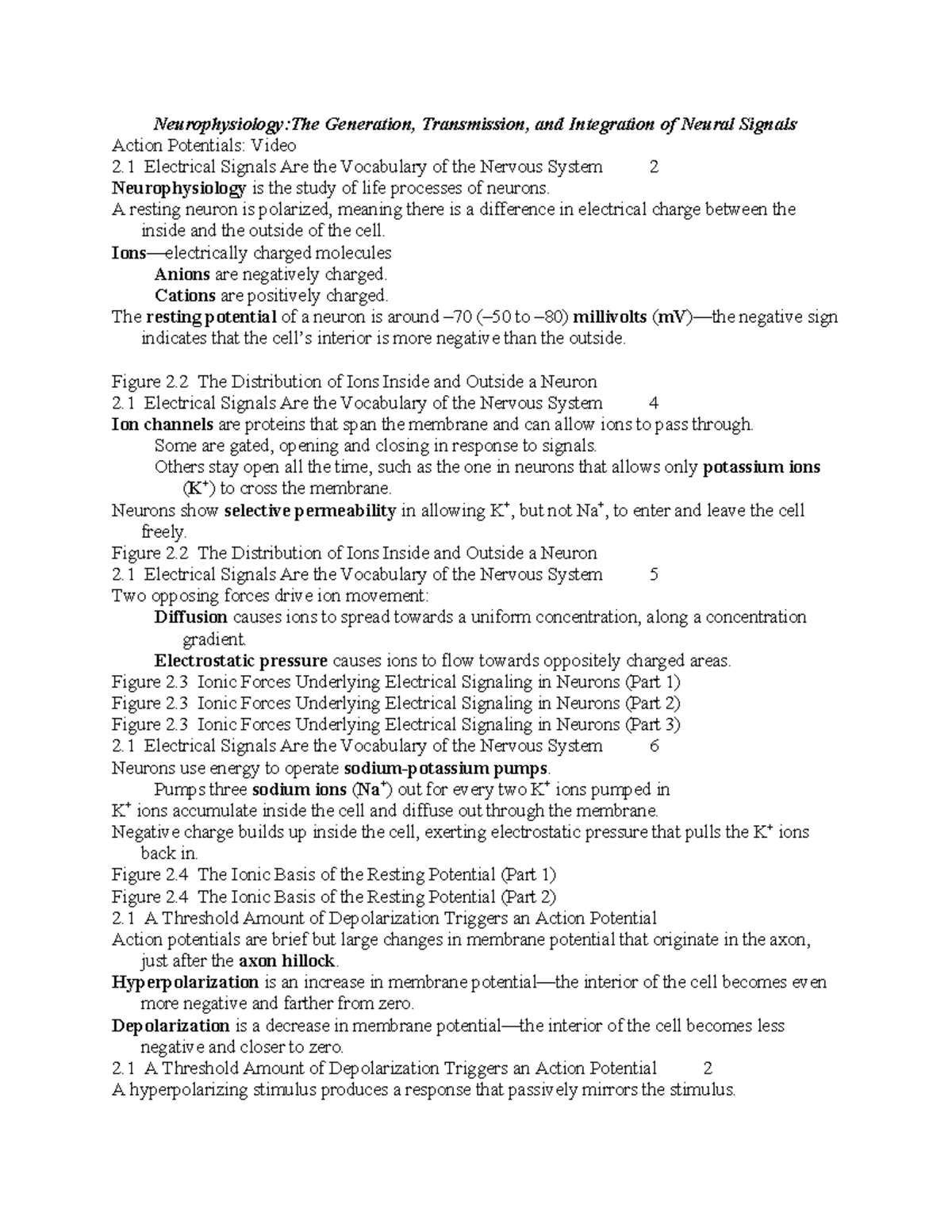 2220+Lecture+2+text - week 1 lecture notes - Neurophysiology:The ...