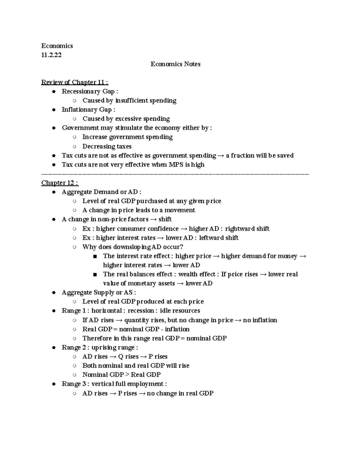 Economics - 11 - Economics 11. Economics Notes Review of Chapter 11 ...