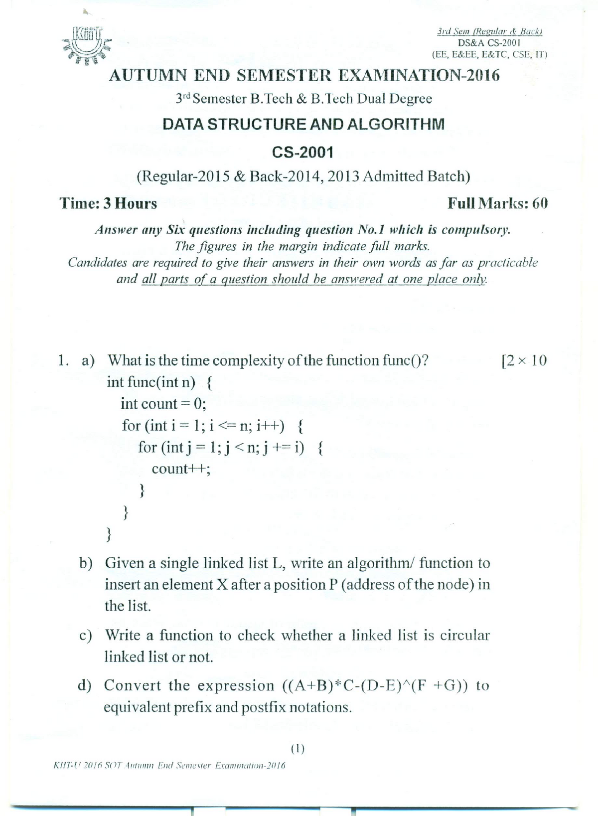 3rd Semester,B Tech & Dual Degree,Data Structures & Algorithms - Data ...