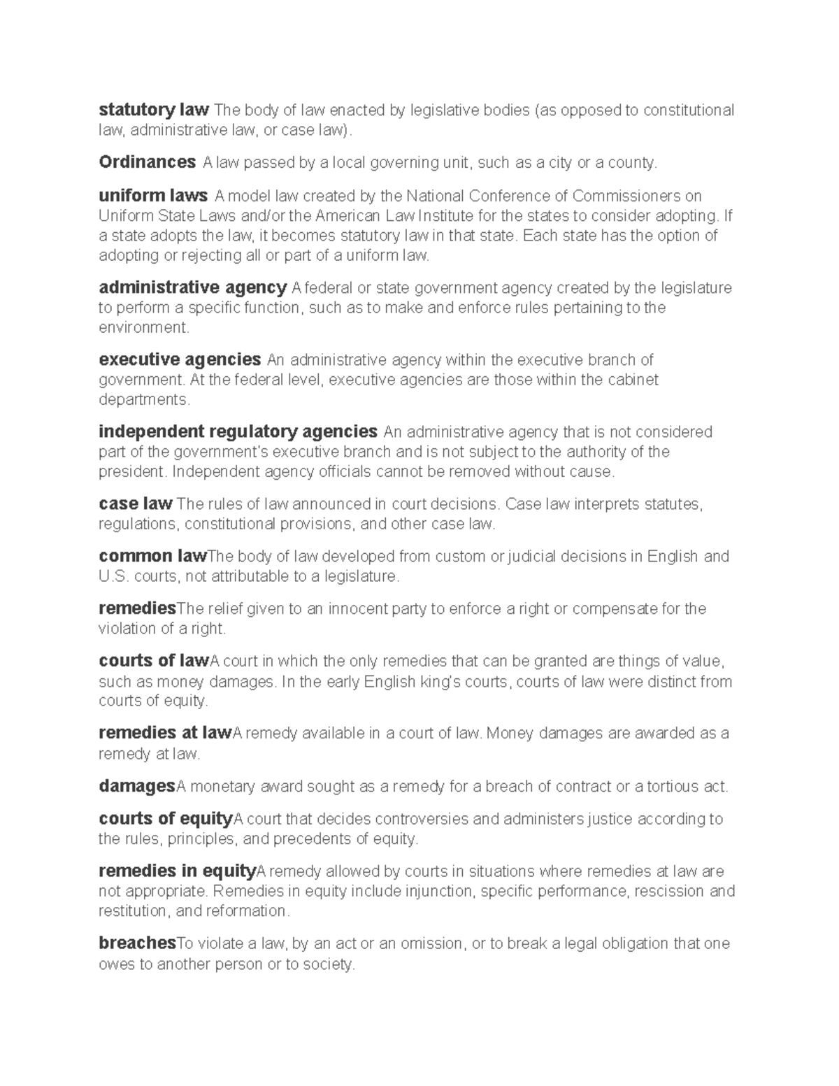 Vocabulary statutory law The body of law enacted by legislative