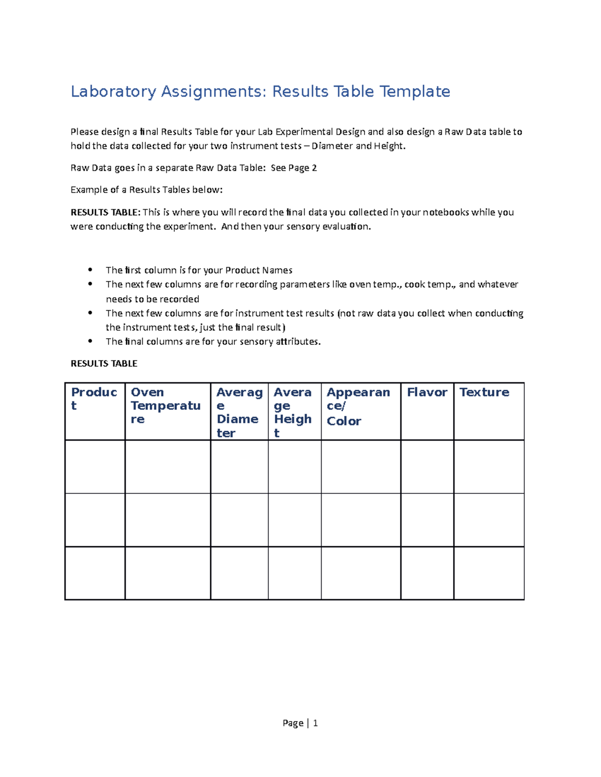 How to Design a Results Table for your Experiment(2) Laboratory