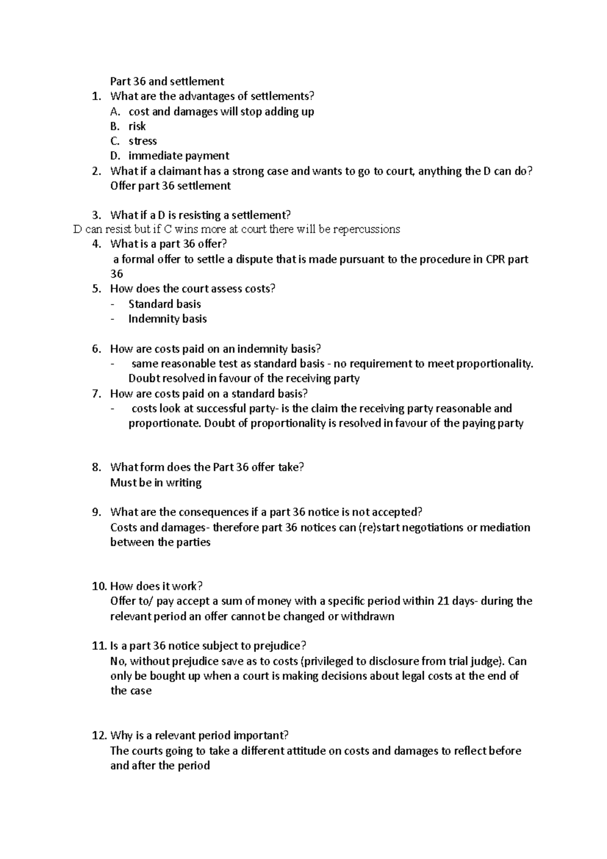 Active recall: Part 36 offers - Part 36 and setlement What are the ...