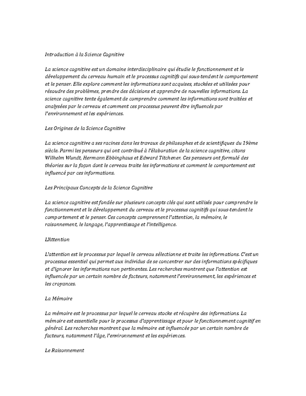 Cognitive Science Notes de cours - Introduction à la Science Cognitive ...