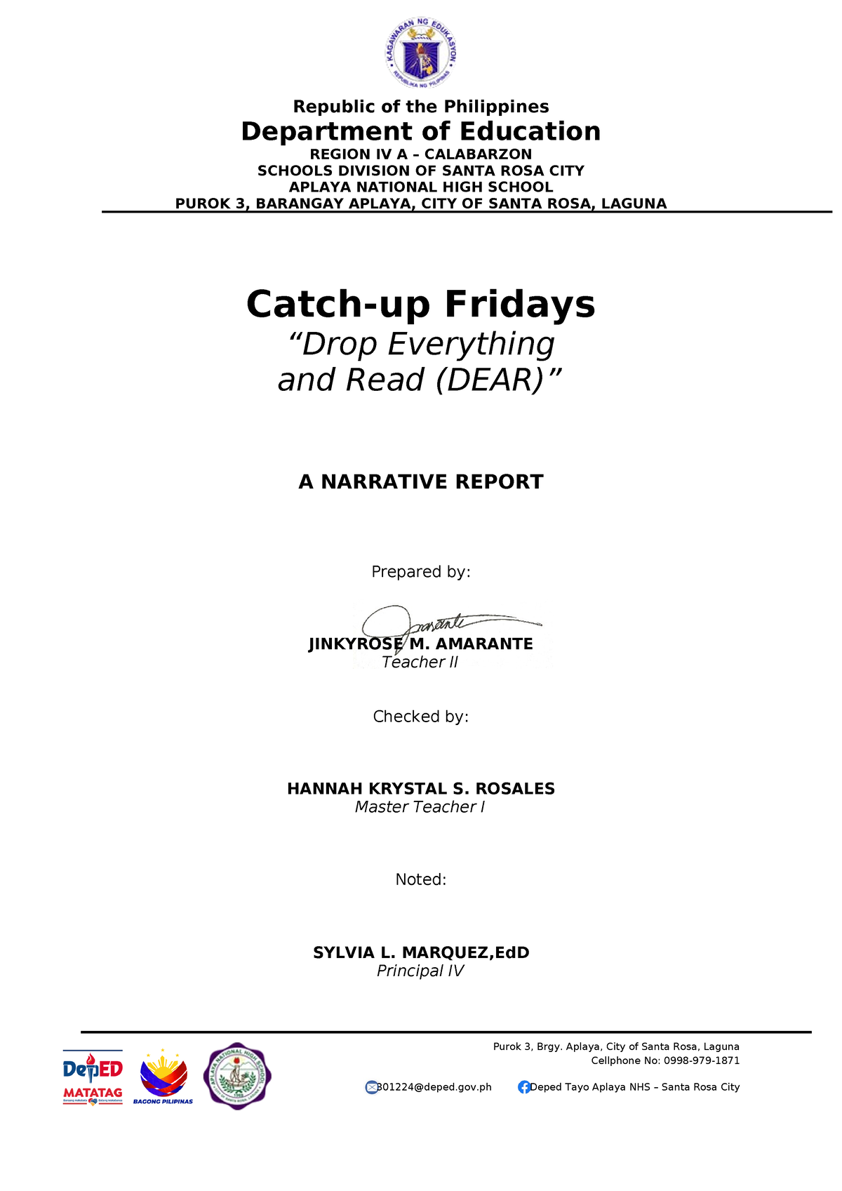 Catch Up Fridays Narrative Report W1   Department Of Education REGION