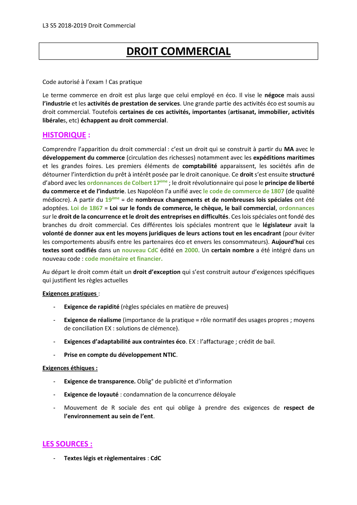 Droit-Commercial - L3 S5 Droit Commercial DROIT COMMERCIAL Code ! Cas ...