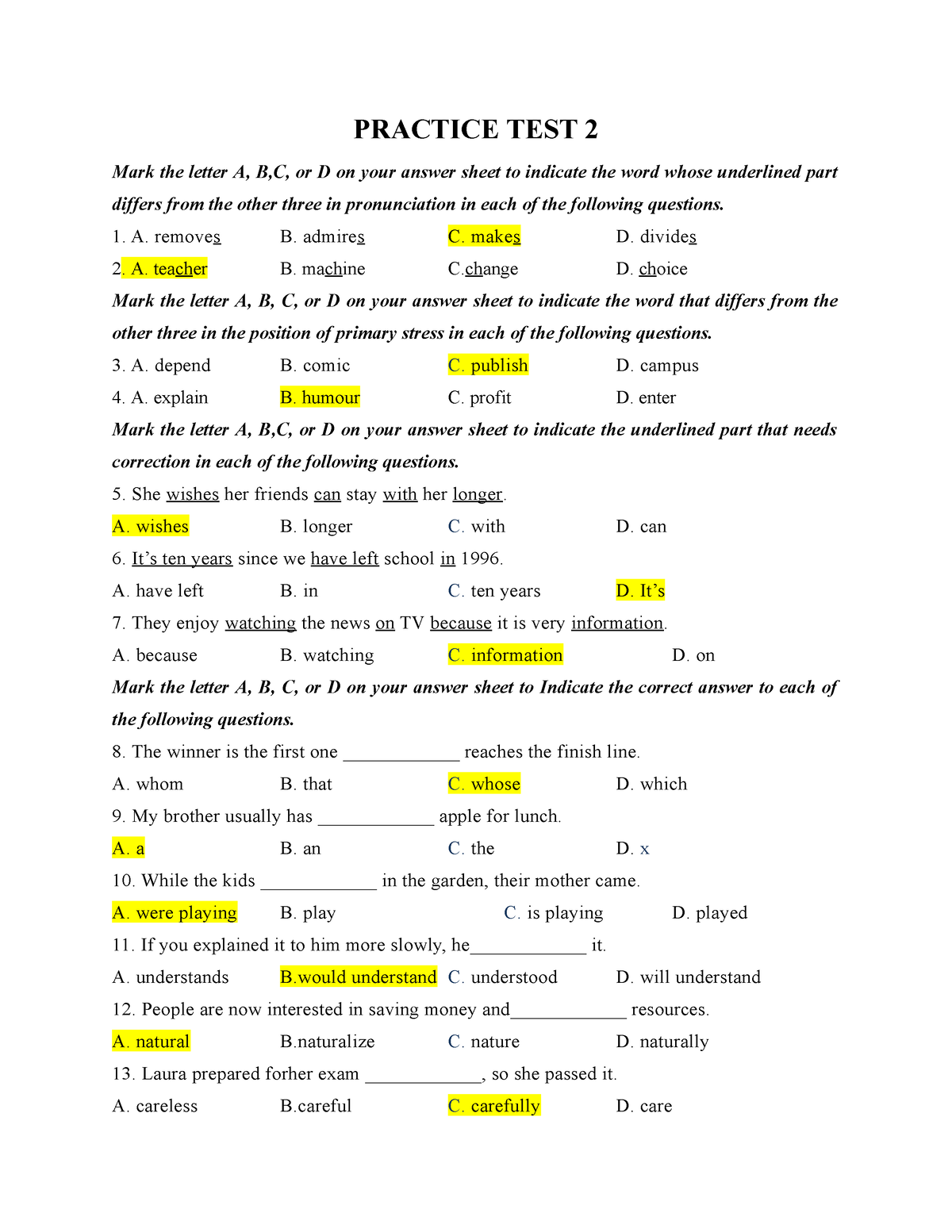 Test-2 - ĐỀ THI THỬ 02 - PRACTICE TEST 2 Mark The Letter A, B,C, Or D ...