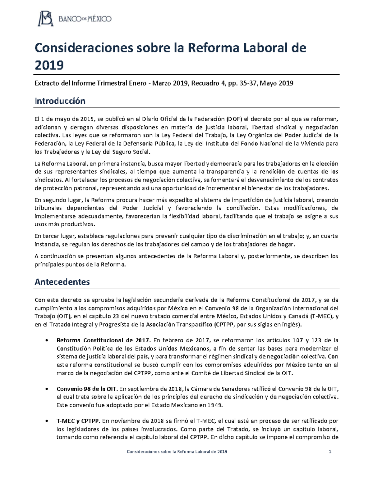 Reforma Laboral 2019 - Ley - Consideraciones Sobre La Reforma Laboral ...