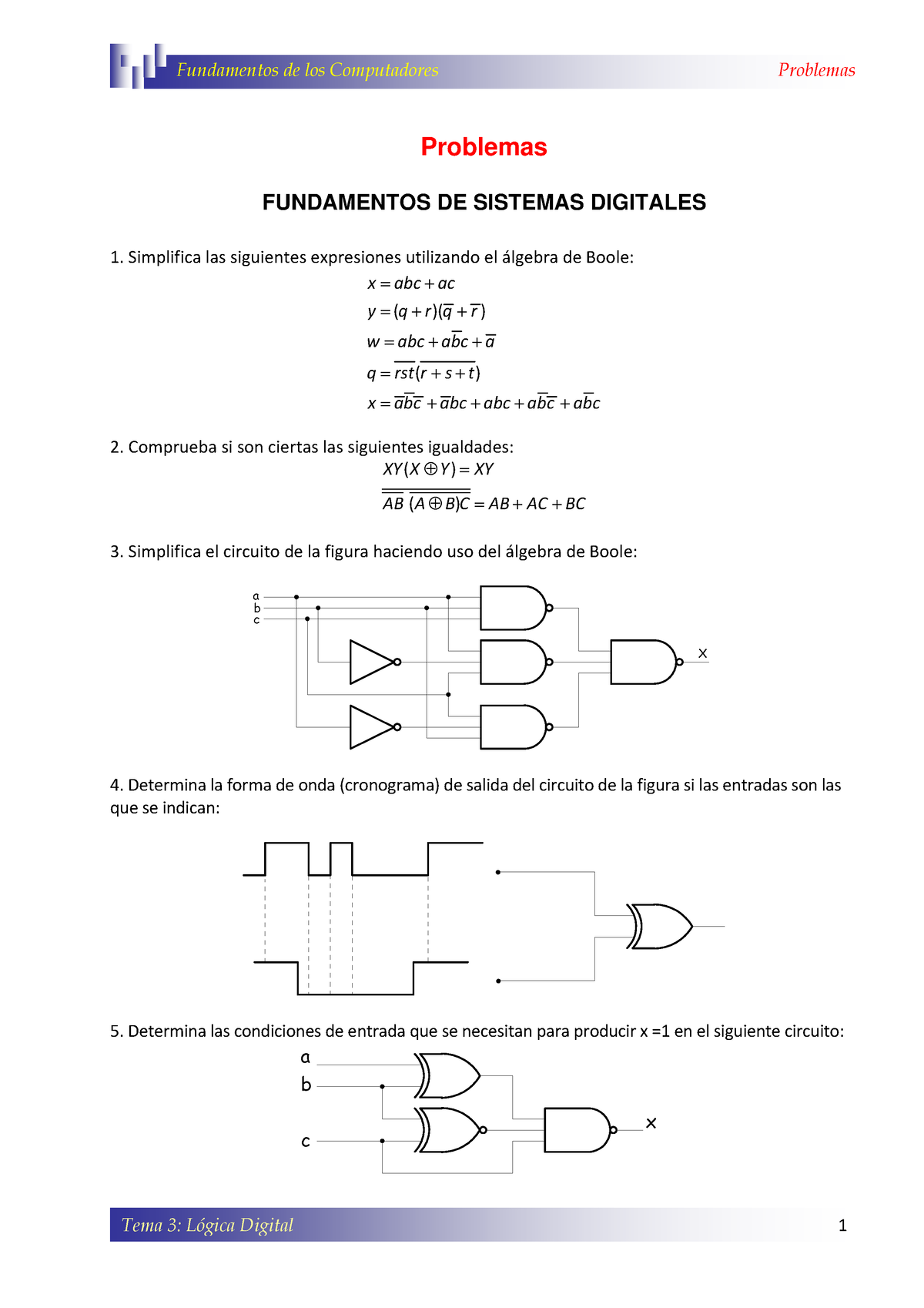 Problemas - Lógica Digital - Problemas FUNDAMENTOS DE SISTEMAS ...