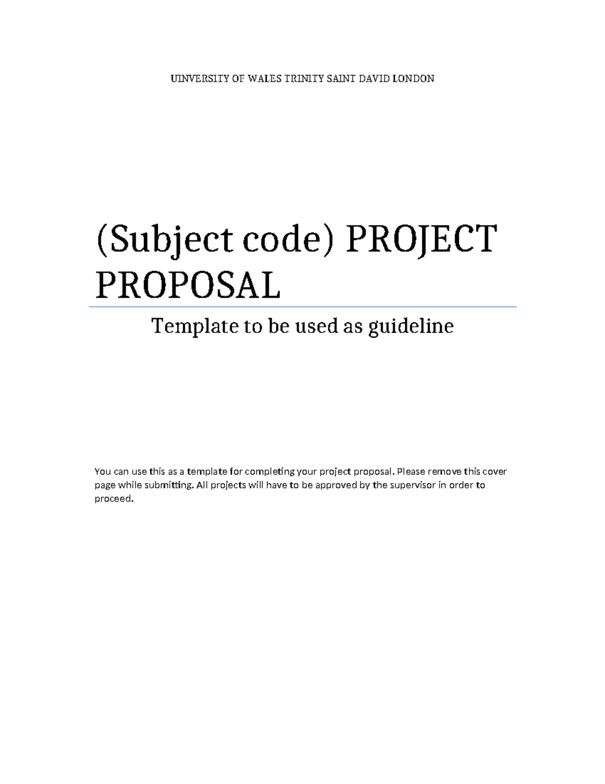 Project Proposal template - UINVERSITY OF WALES TRINITY SAINT DAVID ...