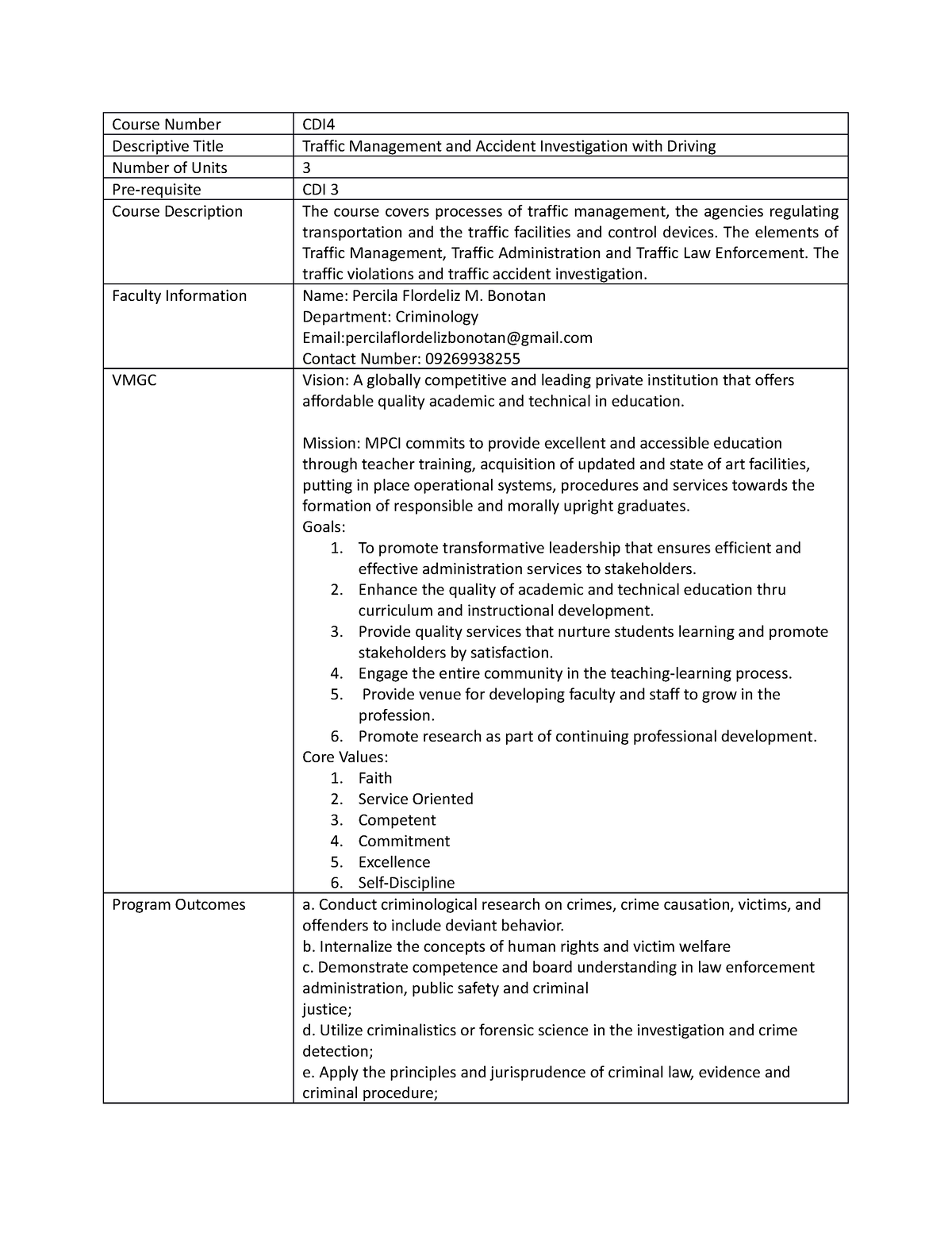 CDI 4 Syllabus - criminology - Course Number CDI Descriptive Title ...