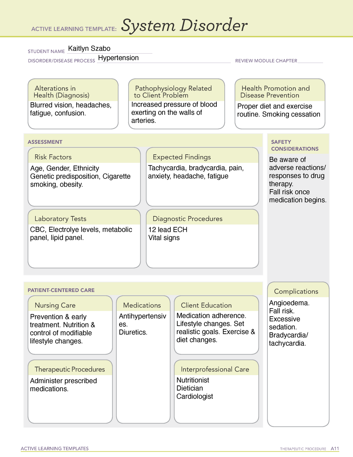 ATI ALT: Hypertension System disorder ACTIVE LEARNING TEMPLATES