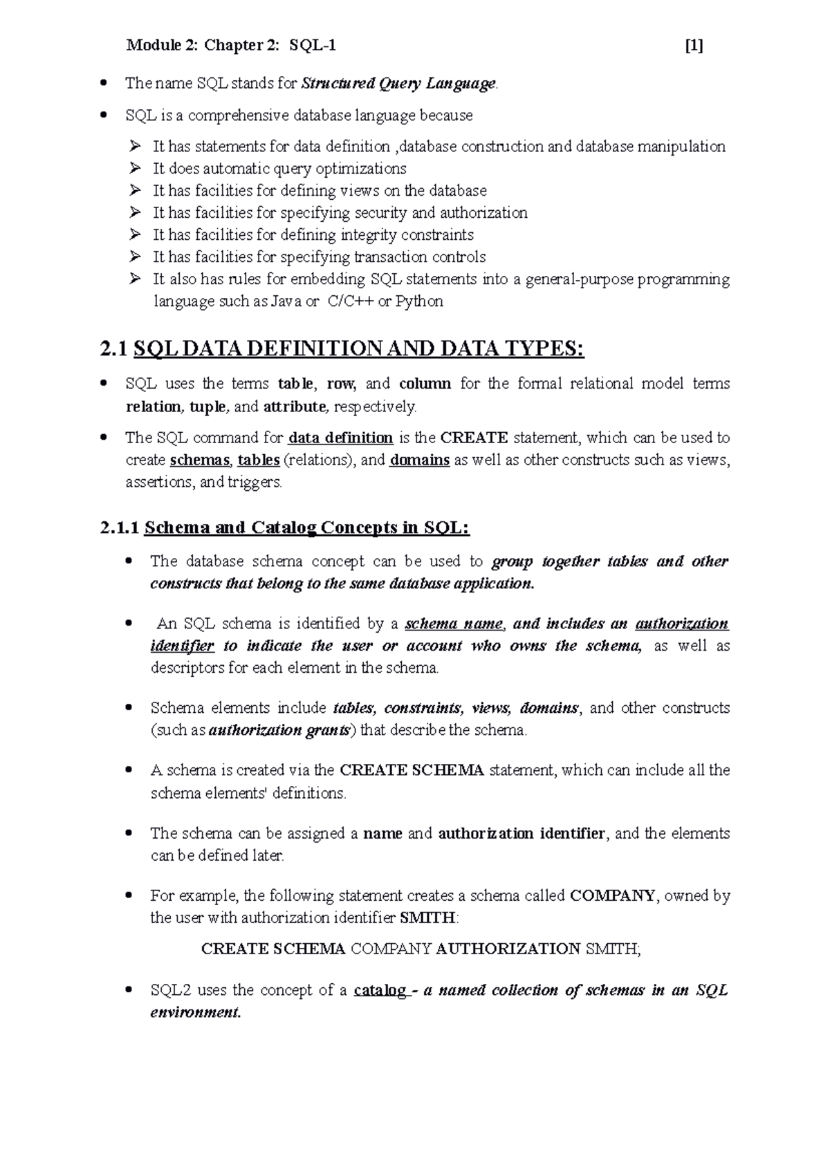 Module 2 Chapter 2SQL - dbms - The name SQL stands for Structured Query ...