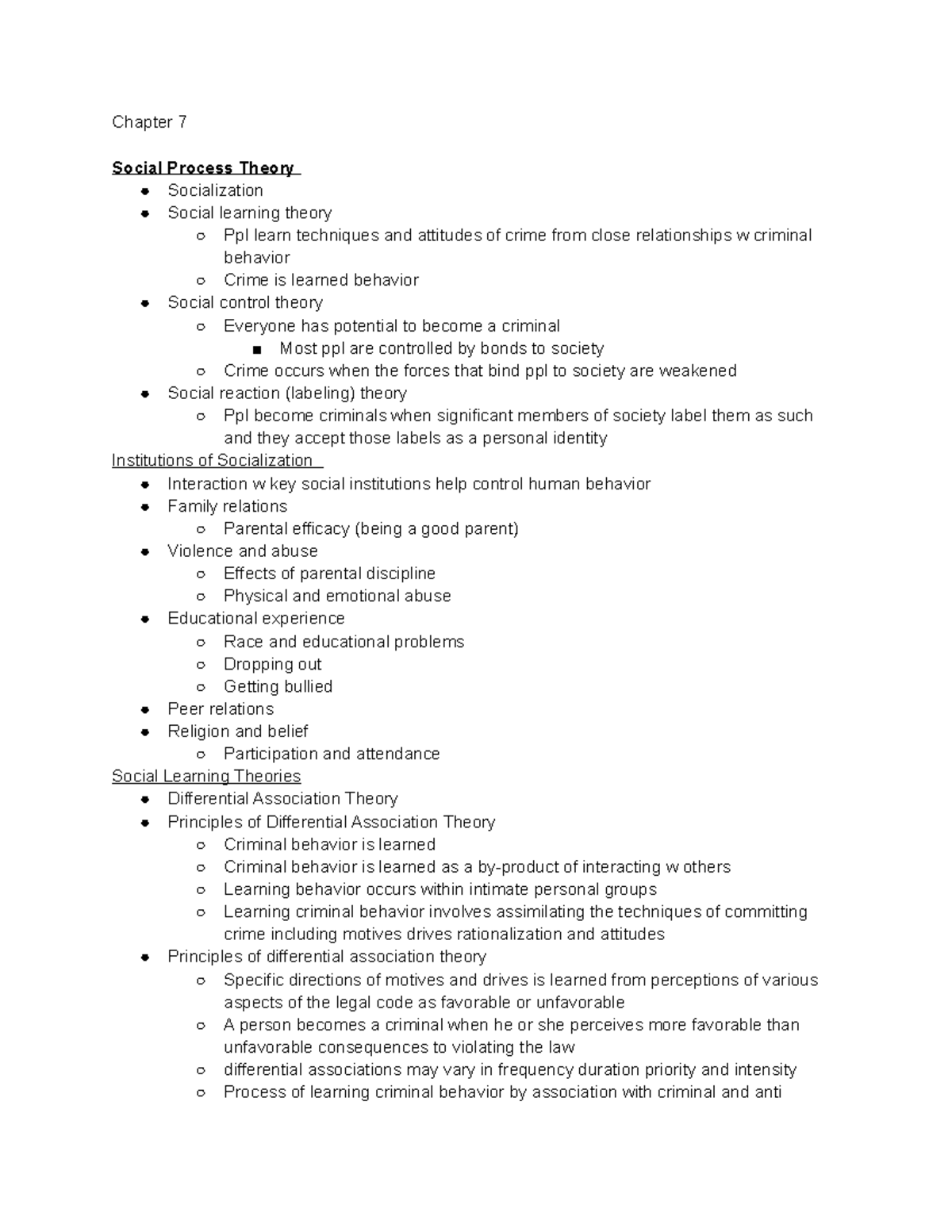 Chapter 7 - Lecture notes 7 - Chapter 7 Social Process Theory ...