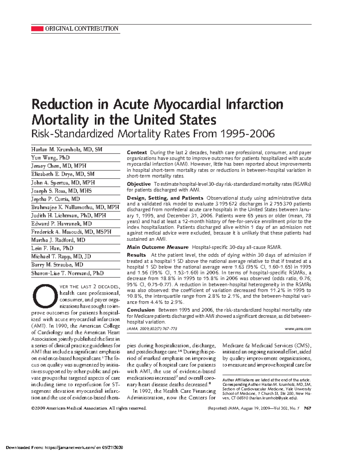 Reduction In Acute Myocardial Infarction Original Contribution