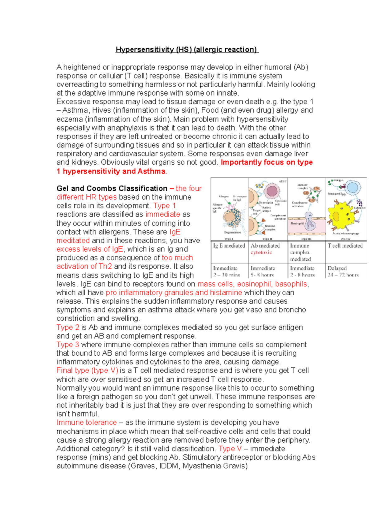 Hypersensitivity - Notes - Hypersensitivity (HS) (allergic reaction) A ...