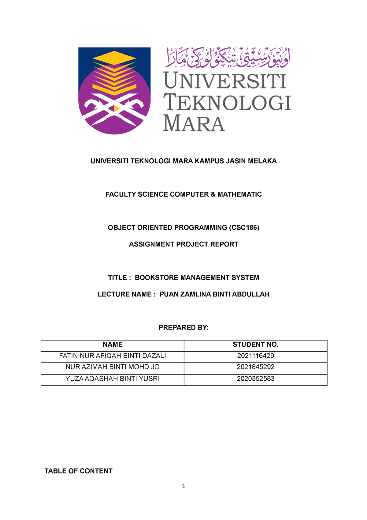 CSC186 Bookstore - introduction to java - UiTM - Studocu