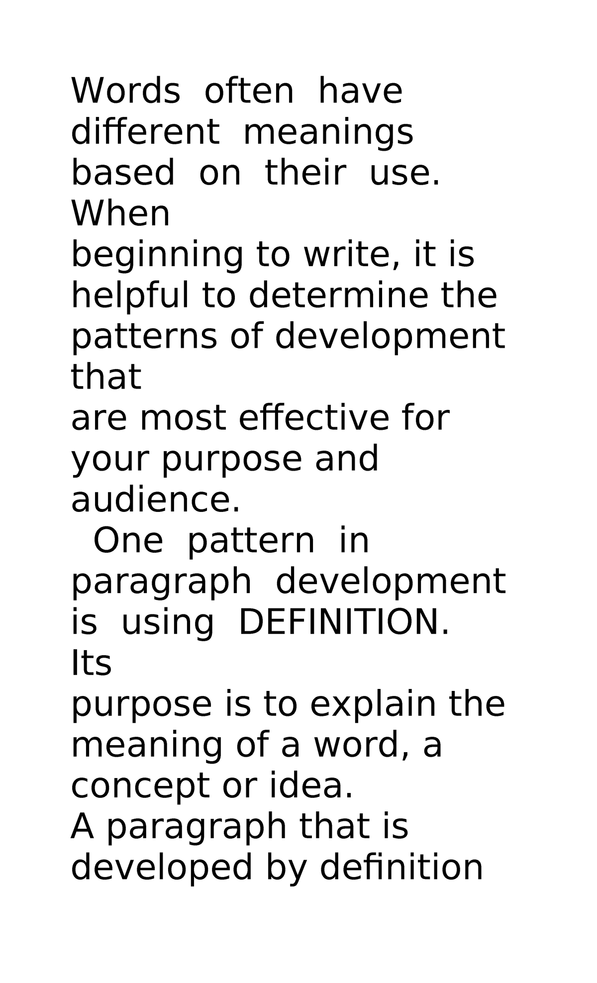 Notes FOR Definittion - Words often have different meanings based on ...