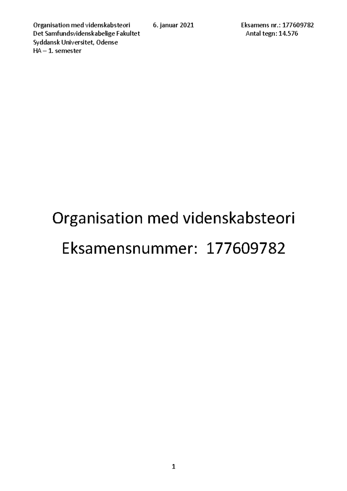 Organisation - Eksamen - Det Samfundsvidenskabelige Fakultet Antal Tegn ...