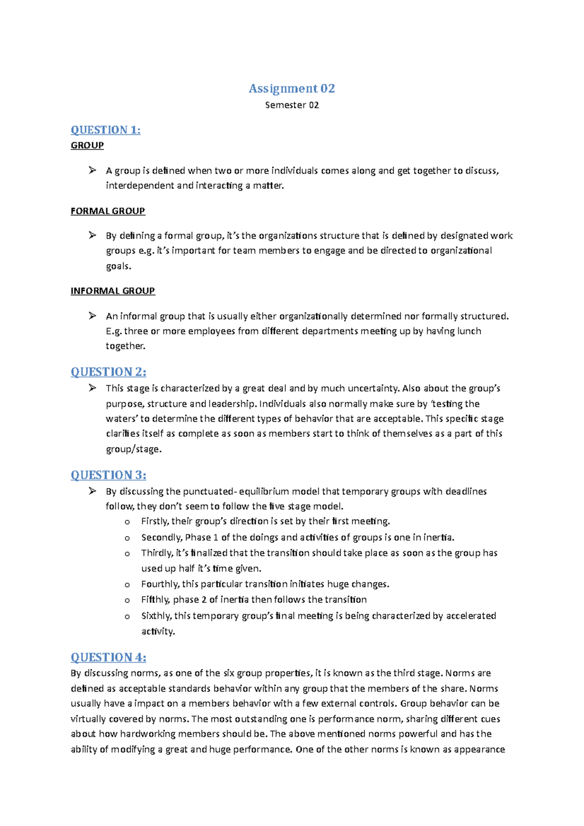 Assignment 02 Semester 02 - Assignment 02 Semester 02 QUESTION 1: GROUP ...