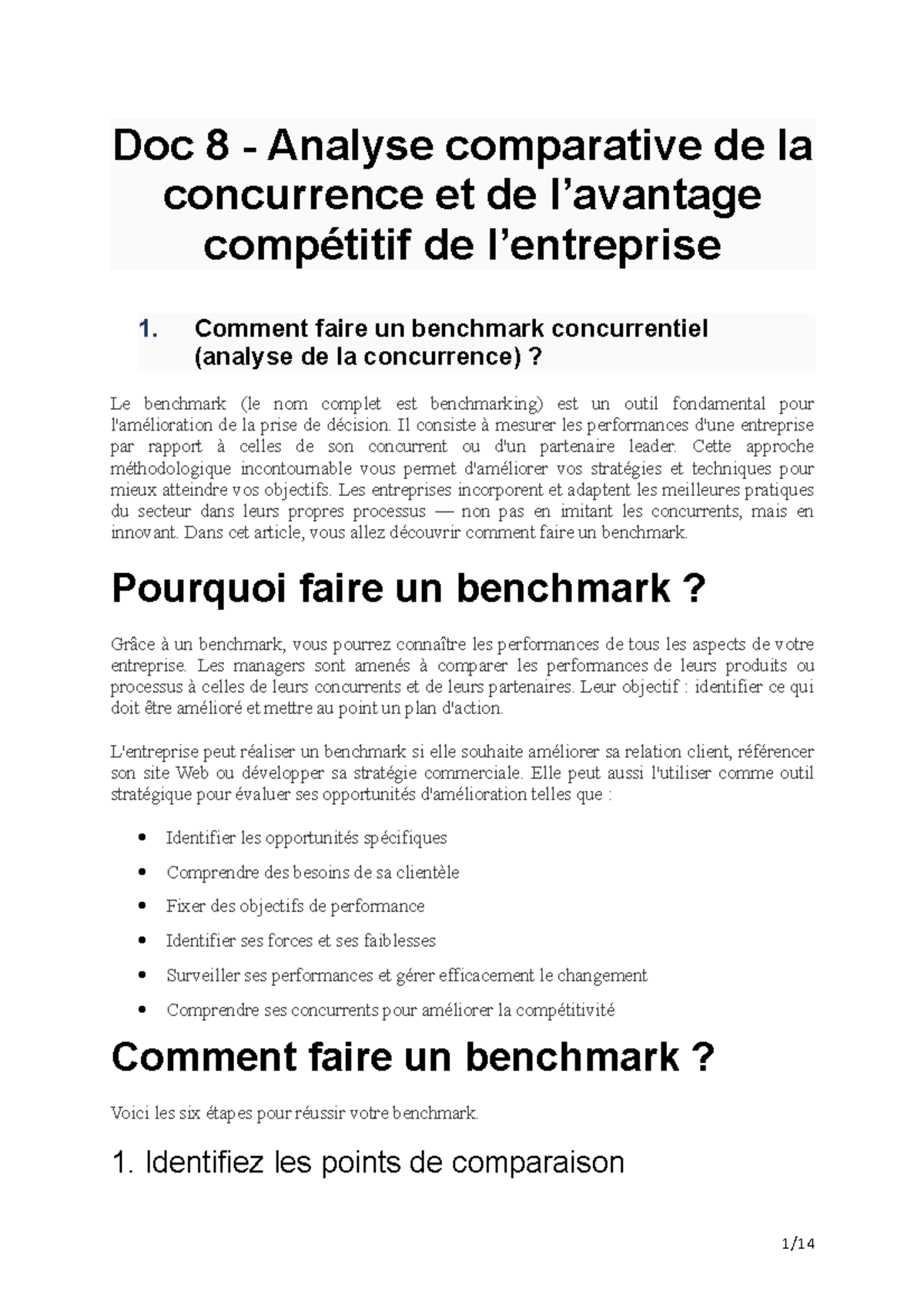 Doc8 Analyse comparative de la concurrence et de l’avantage compétitif ...