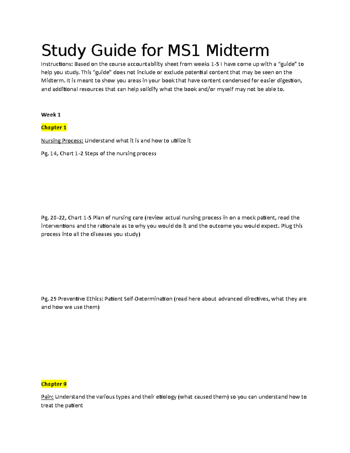 Study Guide For MS1 Midterm - Study Guide For MS1 Midterm Instructions ...