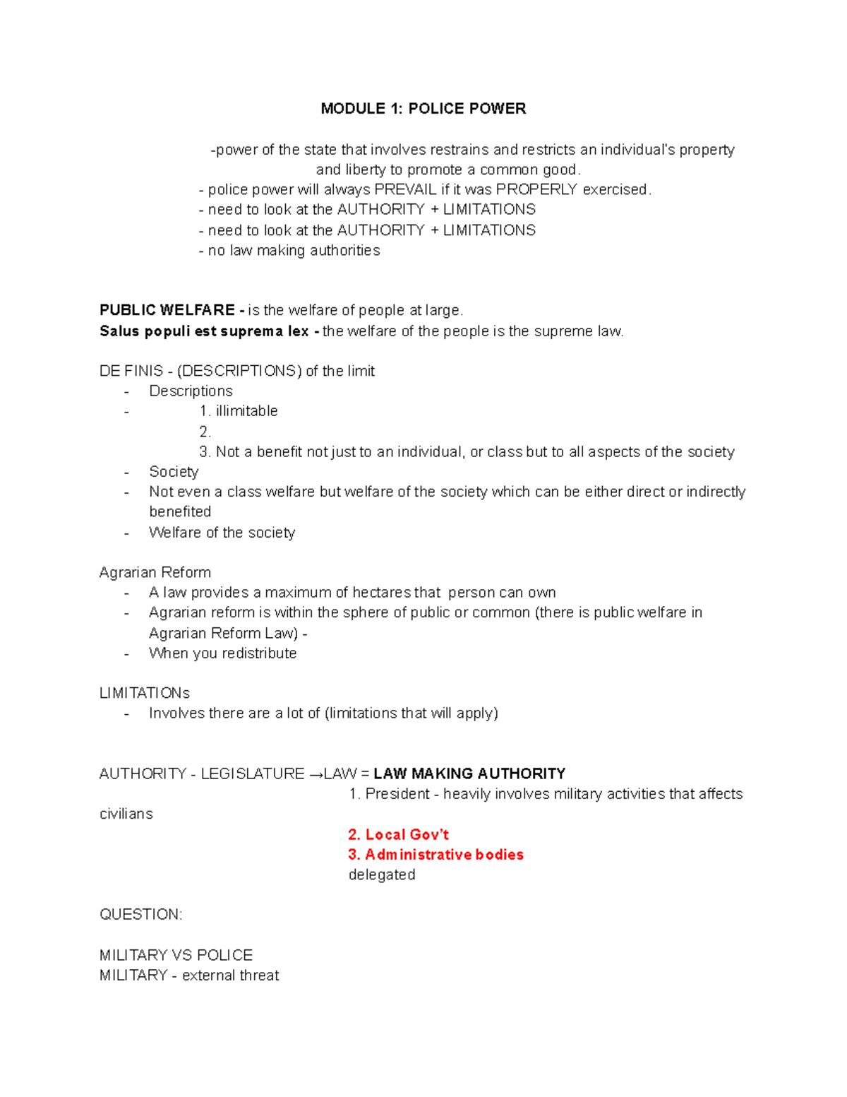1 Discussion Police Power - MODULE 1: POLICE POWER -power of the state ...