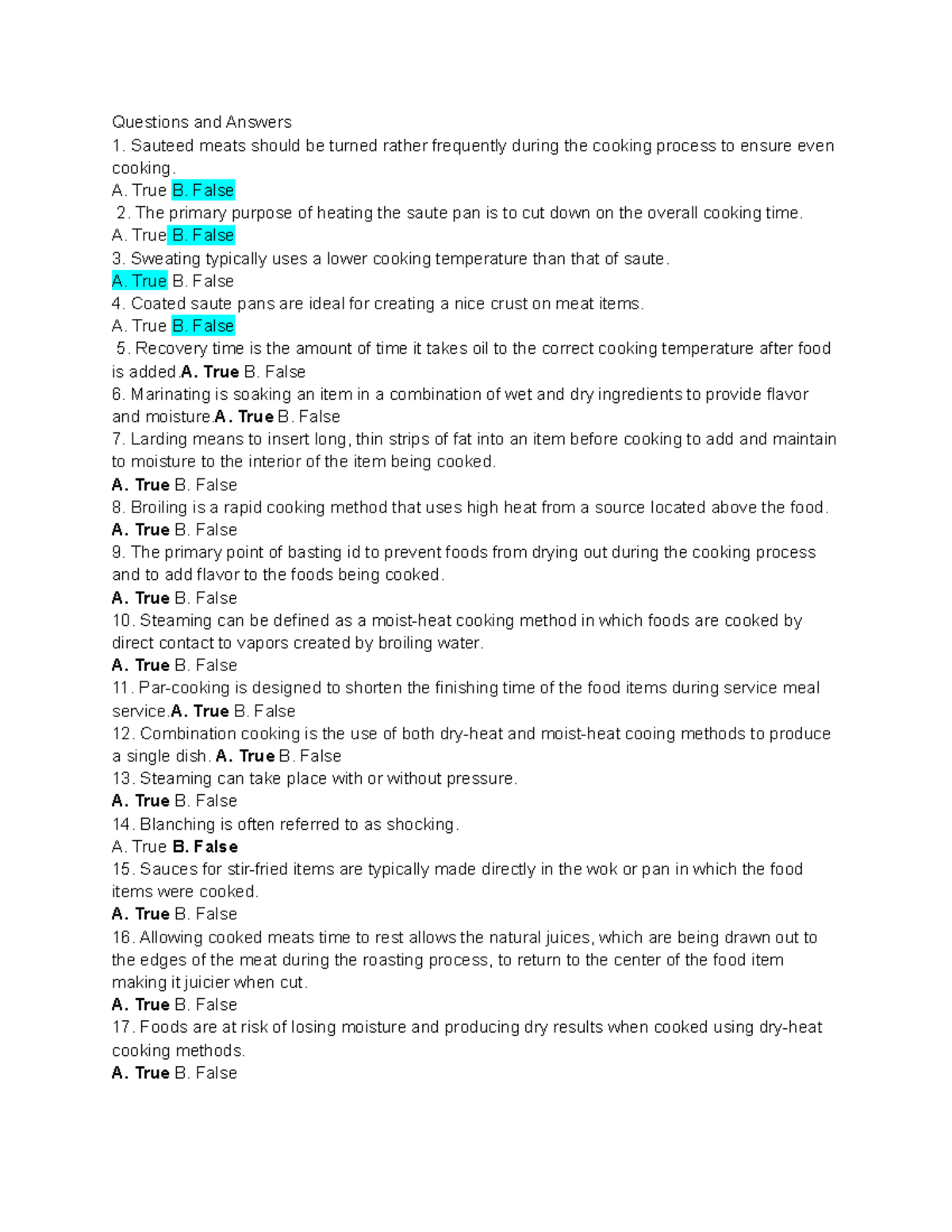 Questions and Answers culinary arts Questions and Answers Sauteed