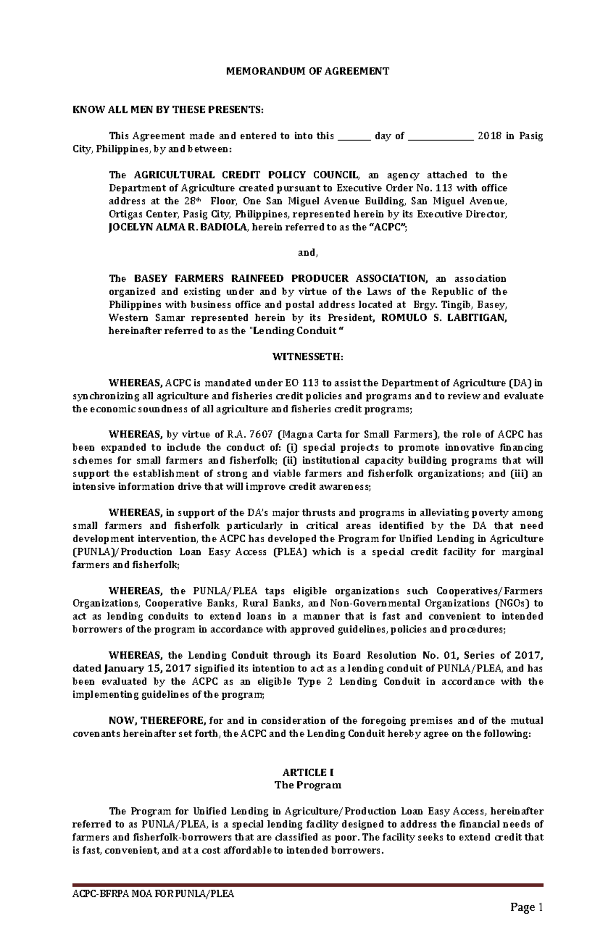 13876670974689390098 2 - ACPC-BFRPA MOA FOR PUNLA/PLEA MEMORANDUM OF ...