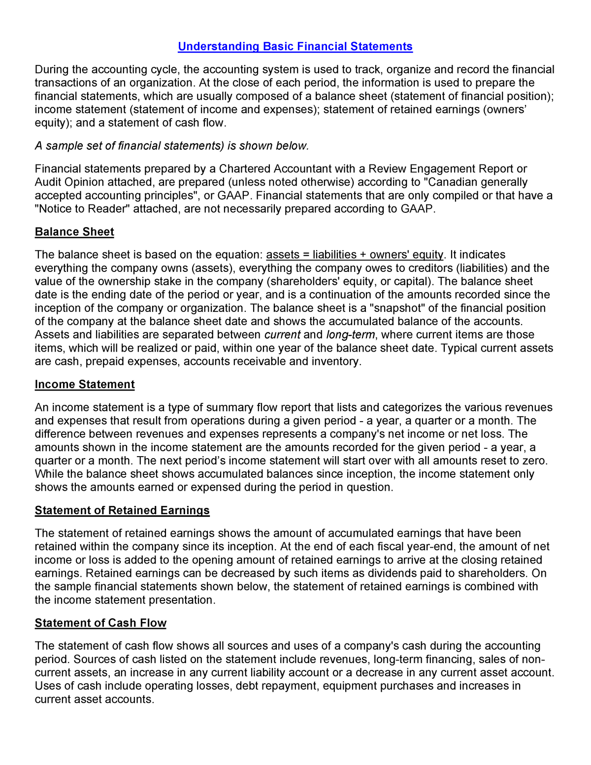 financial statements thesis