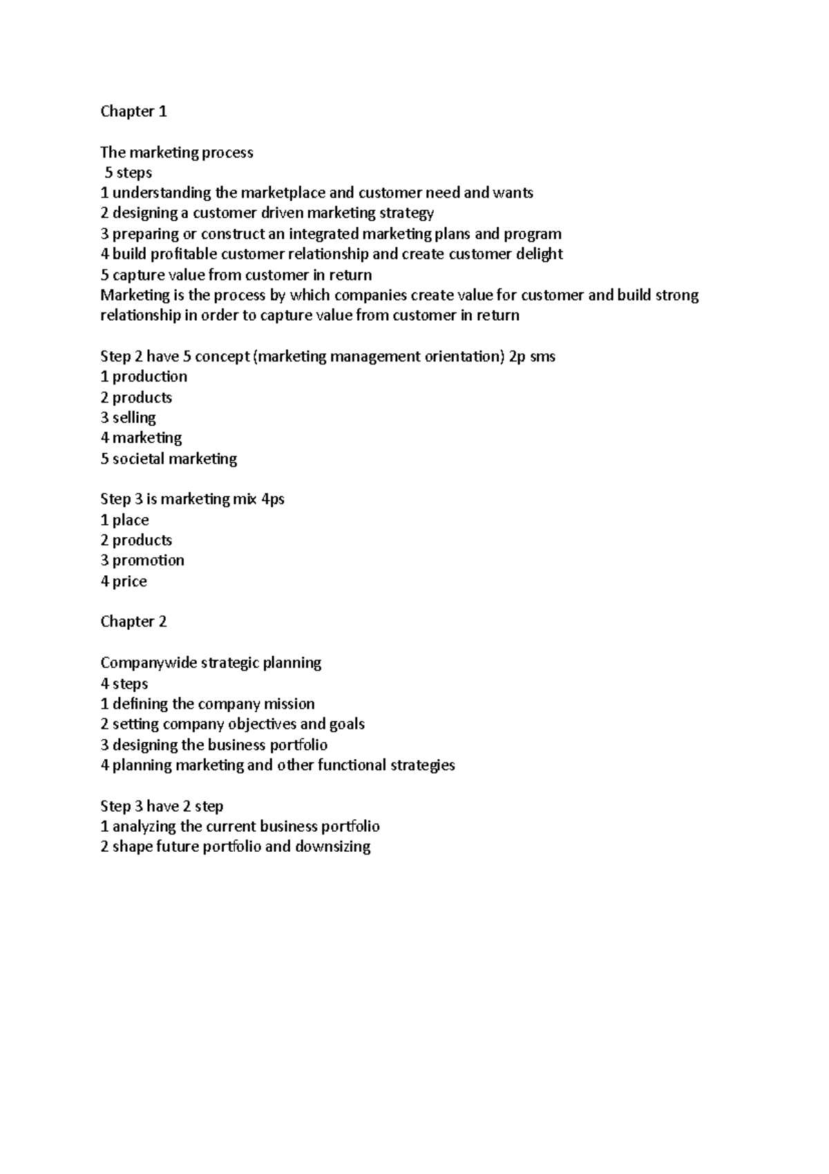 Chapter 1 - exercises - Chapter 1 The marketing process 5 steps 1 ...