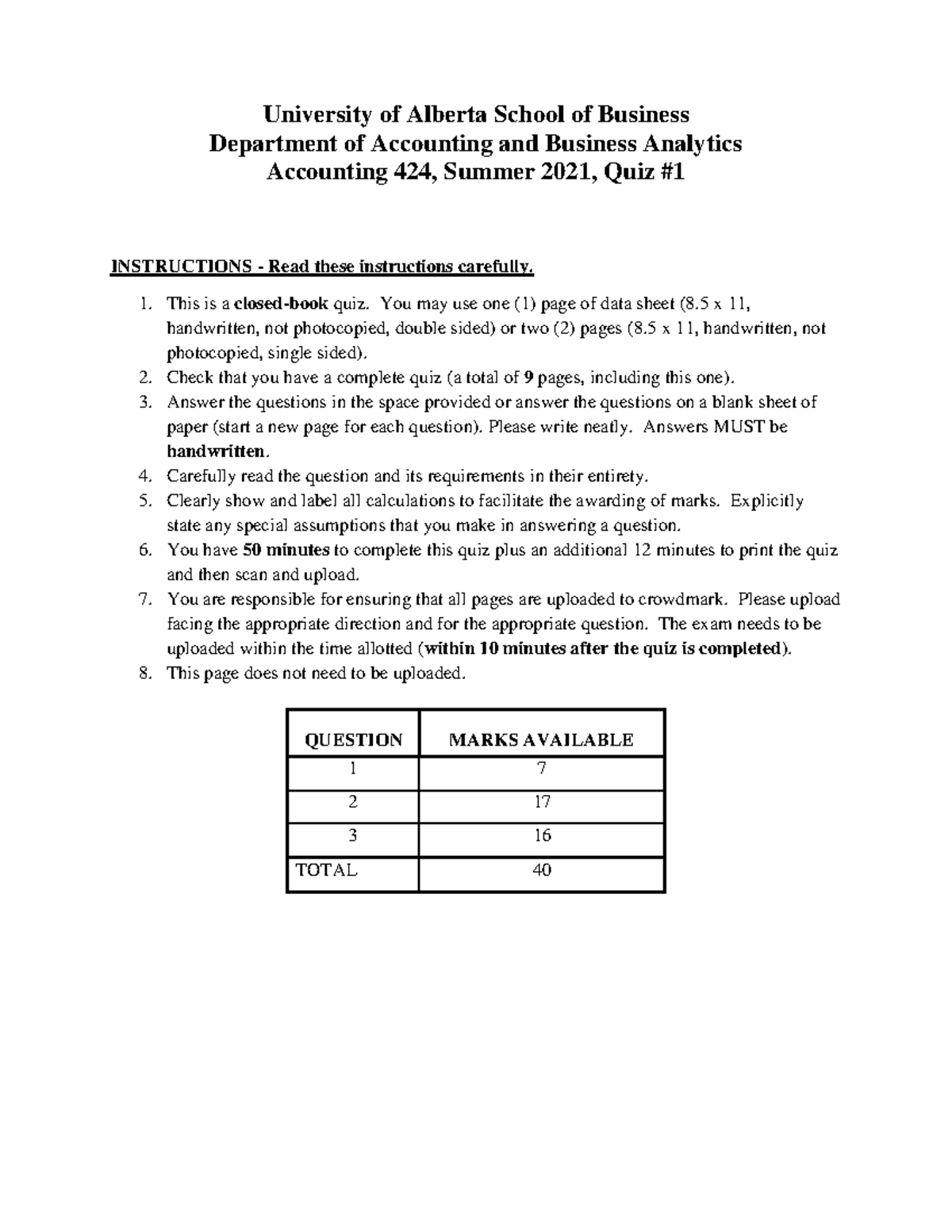 Acctg 424 Sample Quiz - University of Alberta School of Business ...