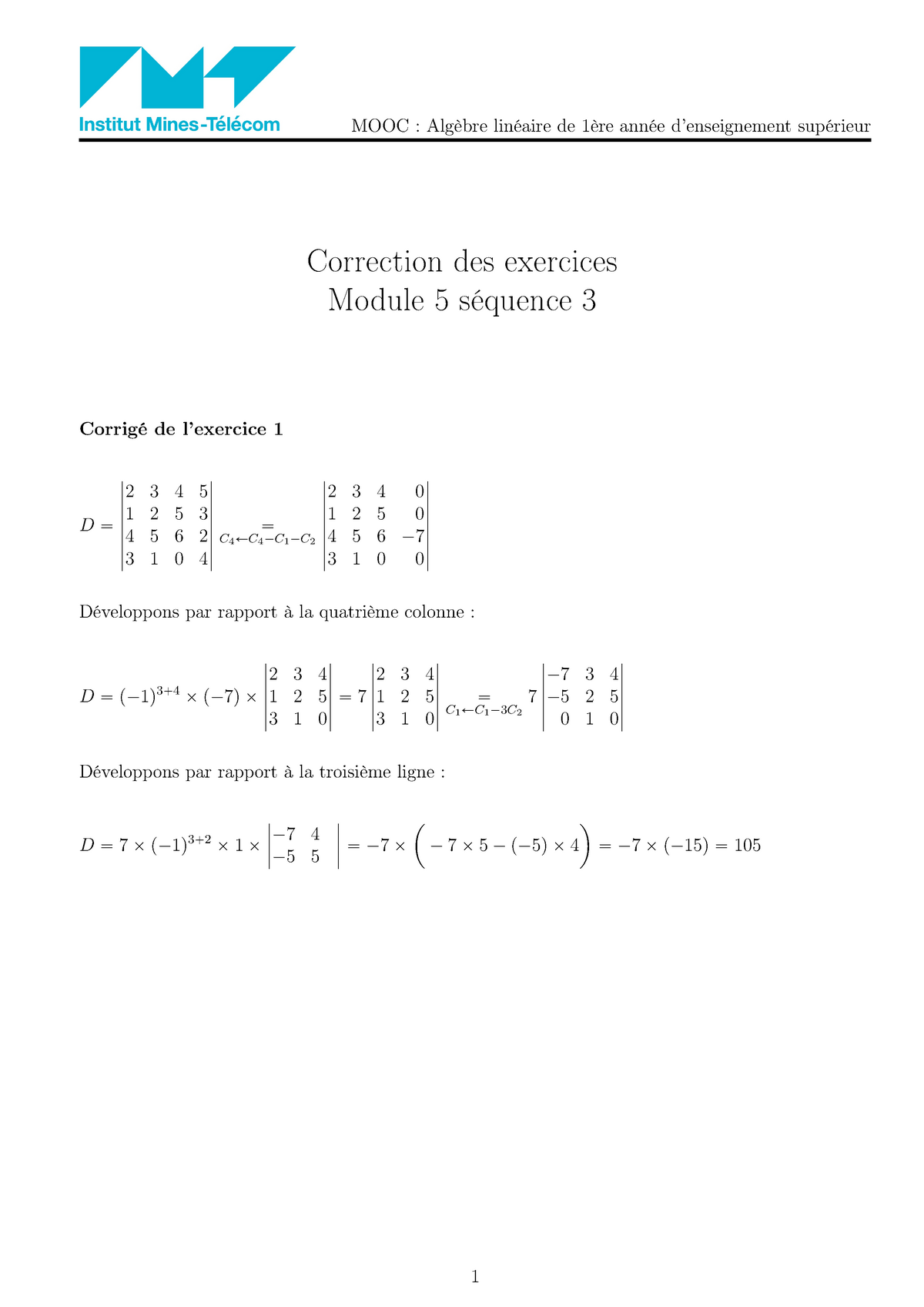 Determinants Cor Exo App 3 - Correction Des Exercices Module 5 Séquence ...