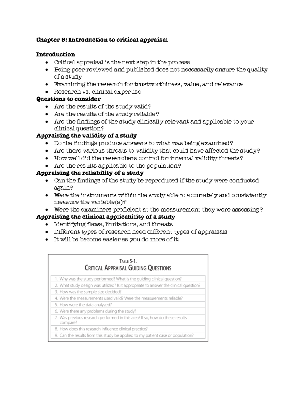 critical appraisal introduction to research