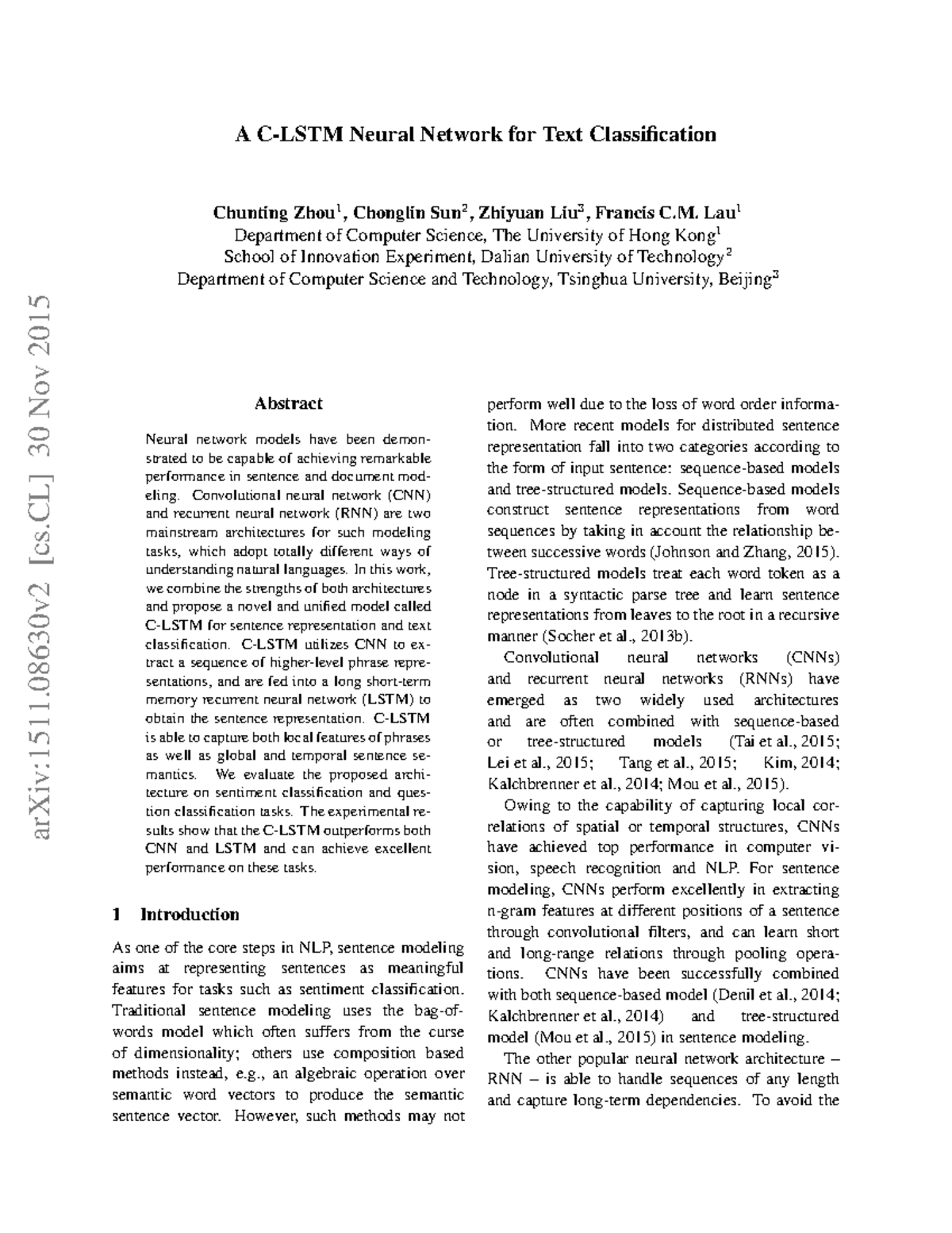 A C-LSTM Neural Network For Text Classification - ArXiv:1511 [cs] 30 ...