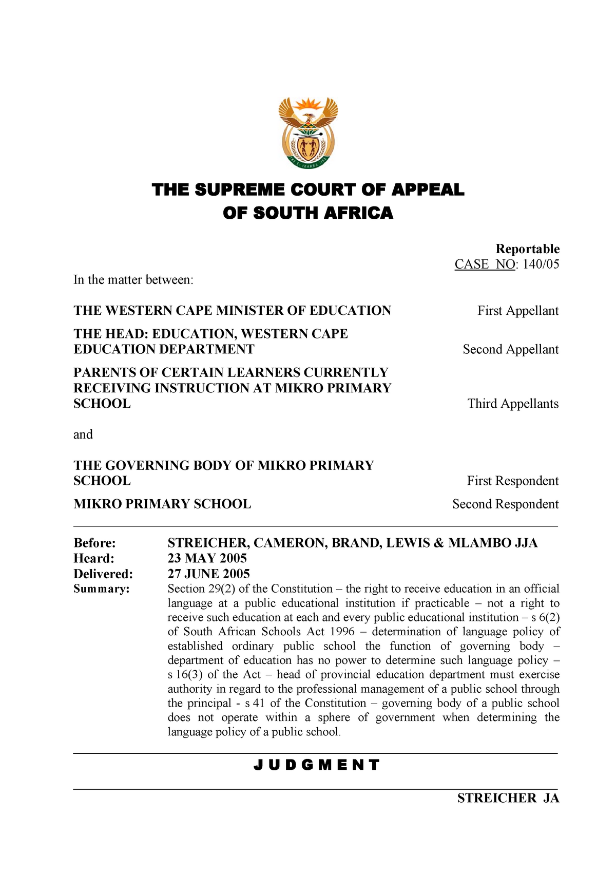 LCR4809 CASE LAW 1 - THE SUPREME COURT OF APPEAL OF SOUTH AFRICA ...