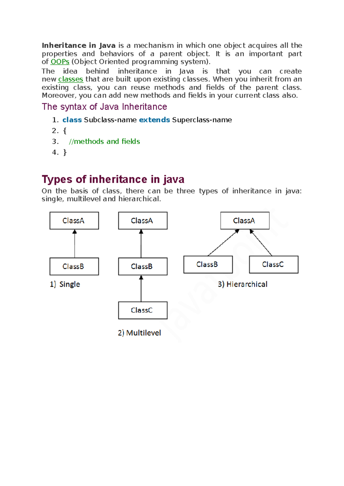 Java note4 - fuck this shit - Inheritance in Java is a mechanism in ...