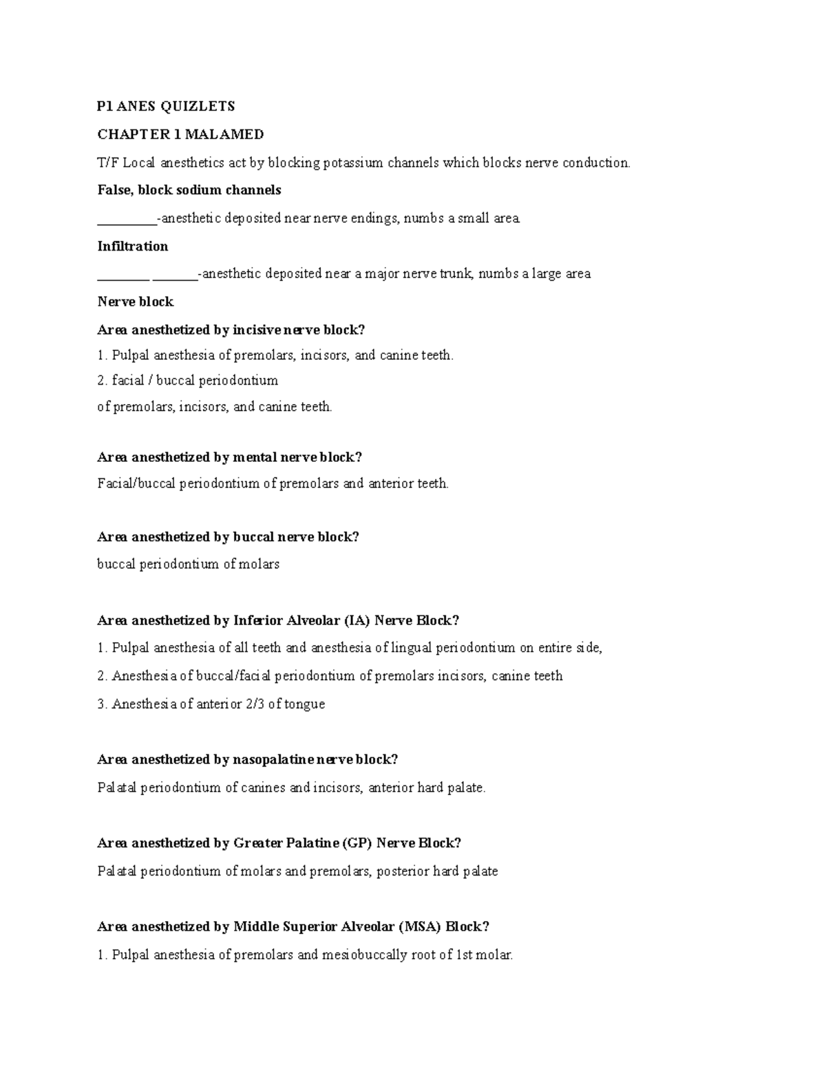 Anesthesiology Quizlet P1 ANES QUIZLETS CHAPTER 1 MALAMED T/F Local anesthetics act by