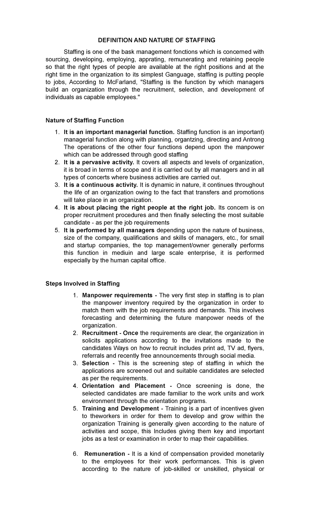 nature of staffing essay