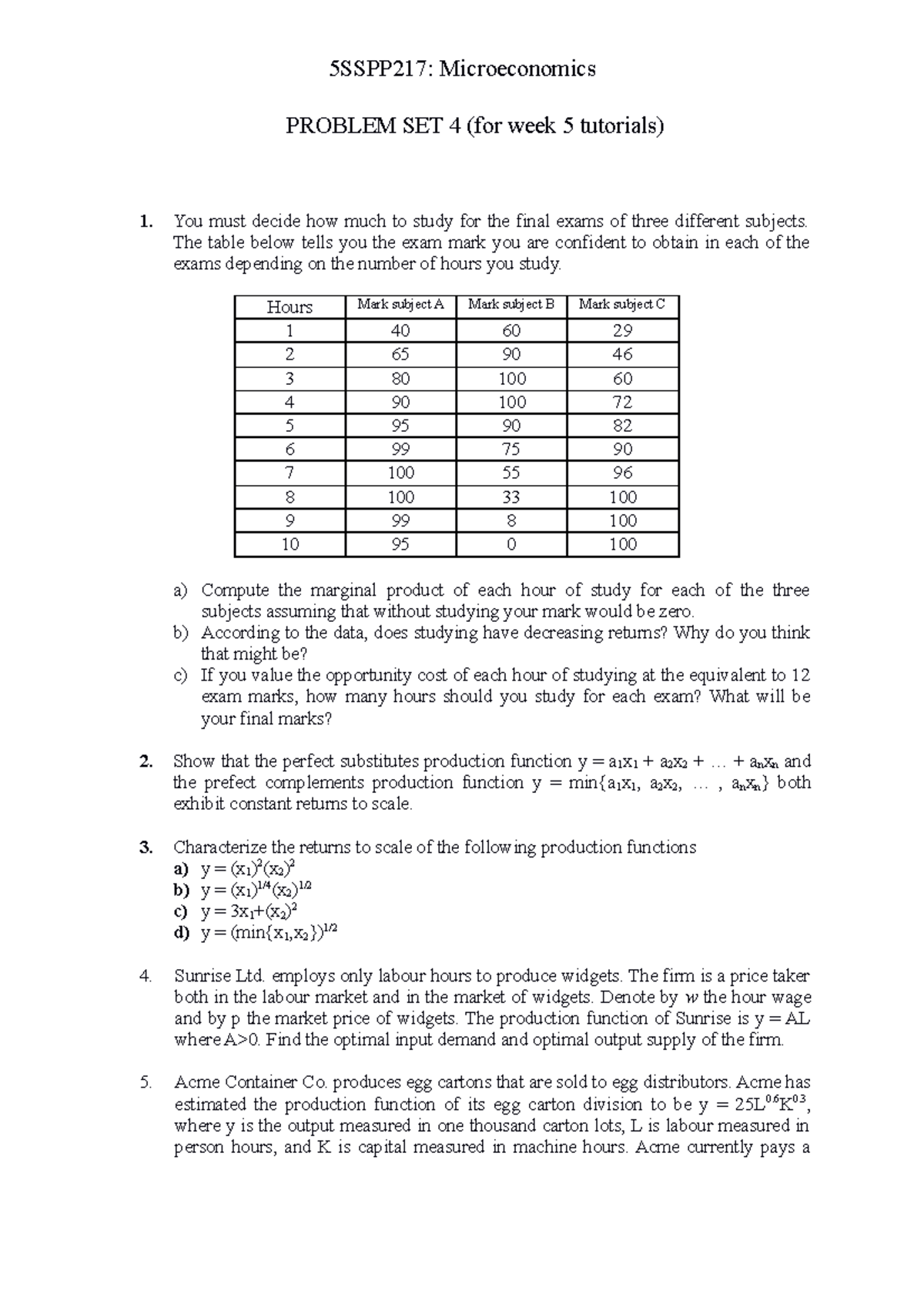 Problem Set 4 - Tutorial 4 - 5SSPP217: Microeconomics PROBLEM SET 4 ...