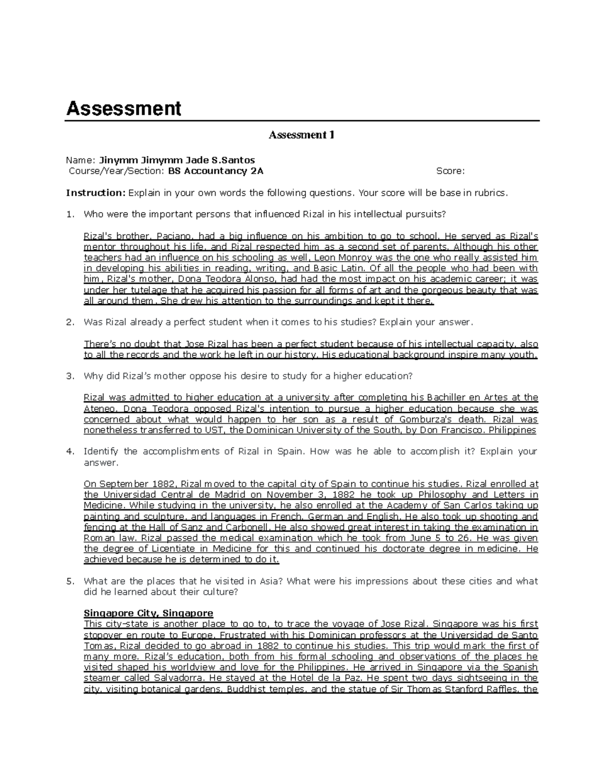 Santos Bs2a Assessment 4 Assessment Assessment 1 Name Jinymm Jimymm Jade S Courseyear 5062