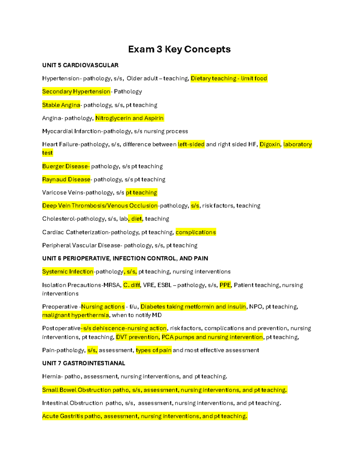 Exam Key Concepts Summary Dewit S Medical Surgical Nursing