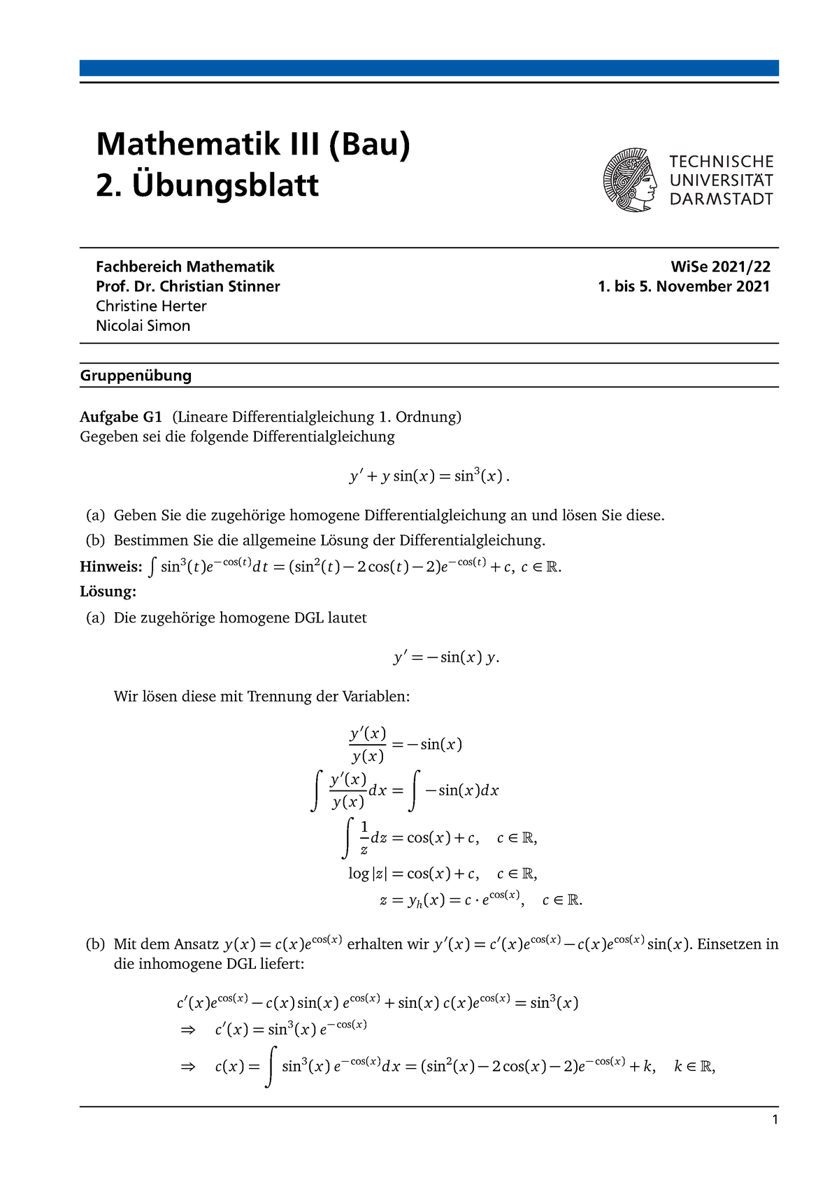 Übung 2 Lösungsvorschlag - Mathematik III (Bau) - TU Darmstadt - Studocu