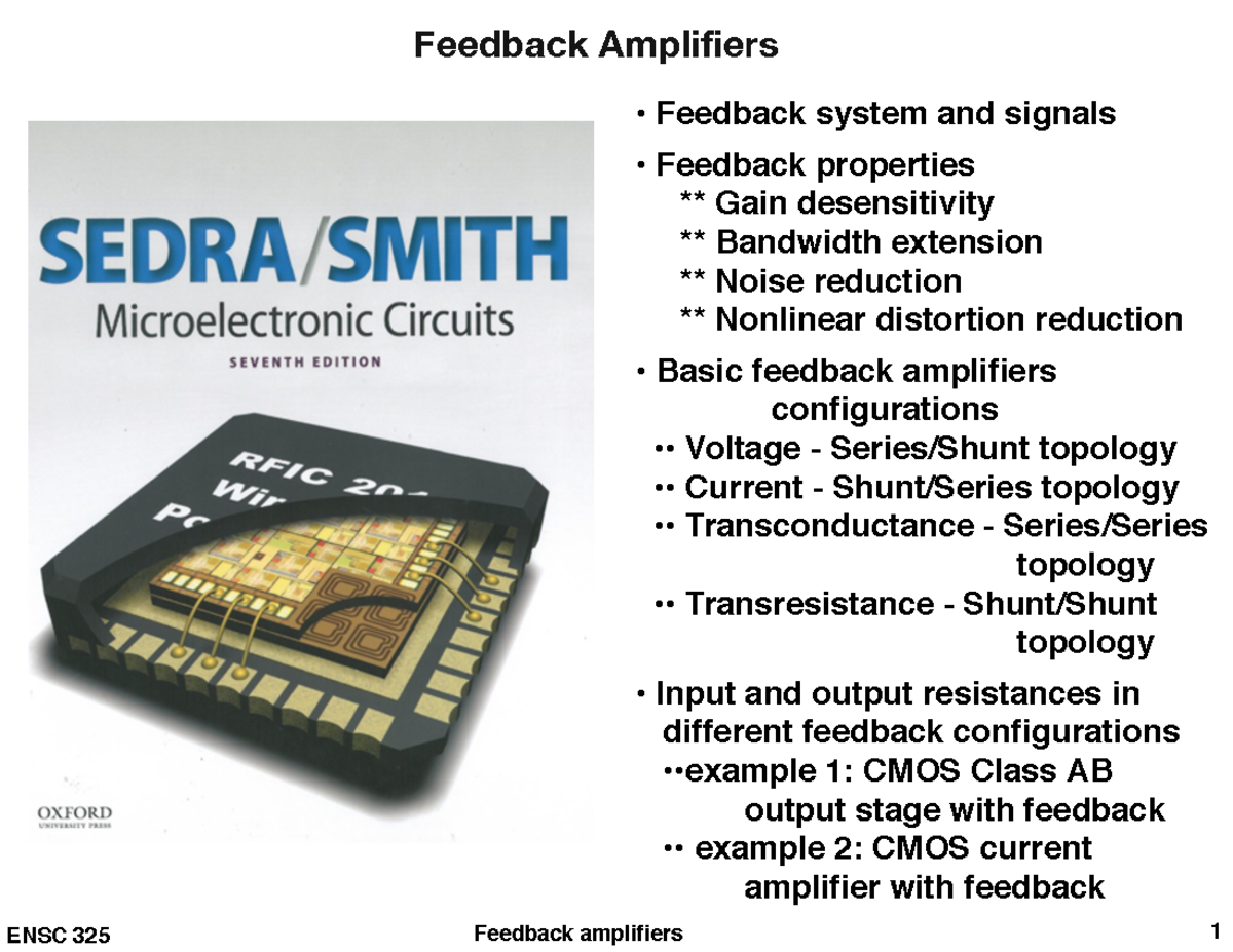 14 Lecture notes 14 Feedback Amplifiers • Feedback system and signals! • Feedback properties