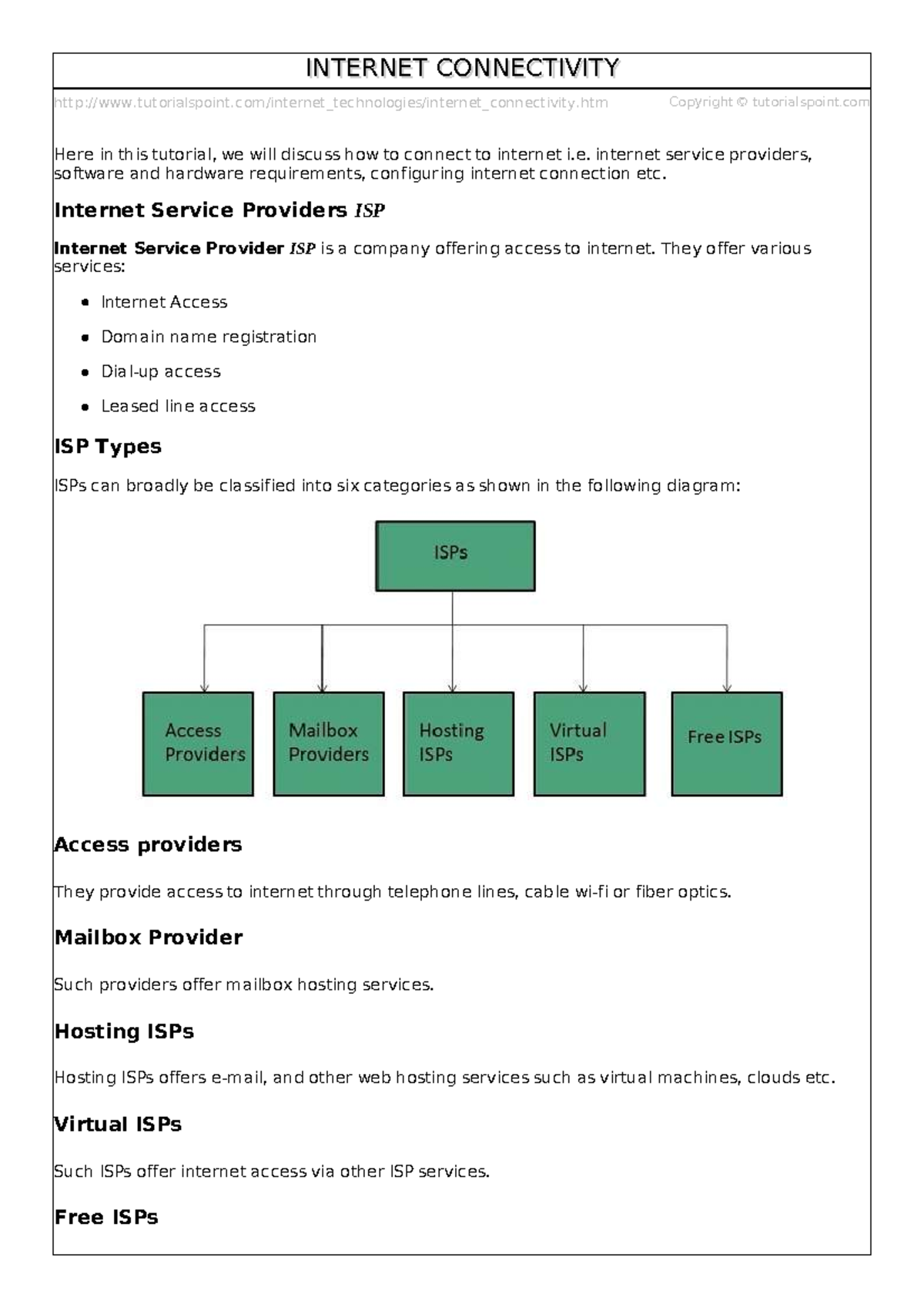 Internet connectivity - tutorialspoint/internet_technologies/internet ...