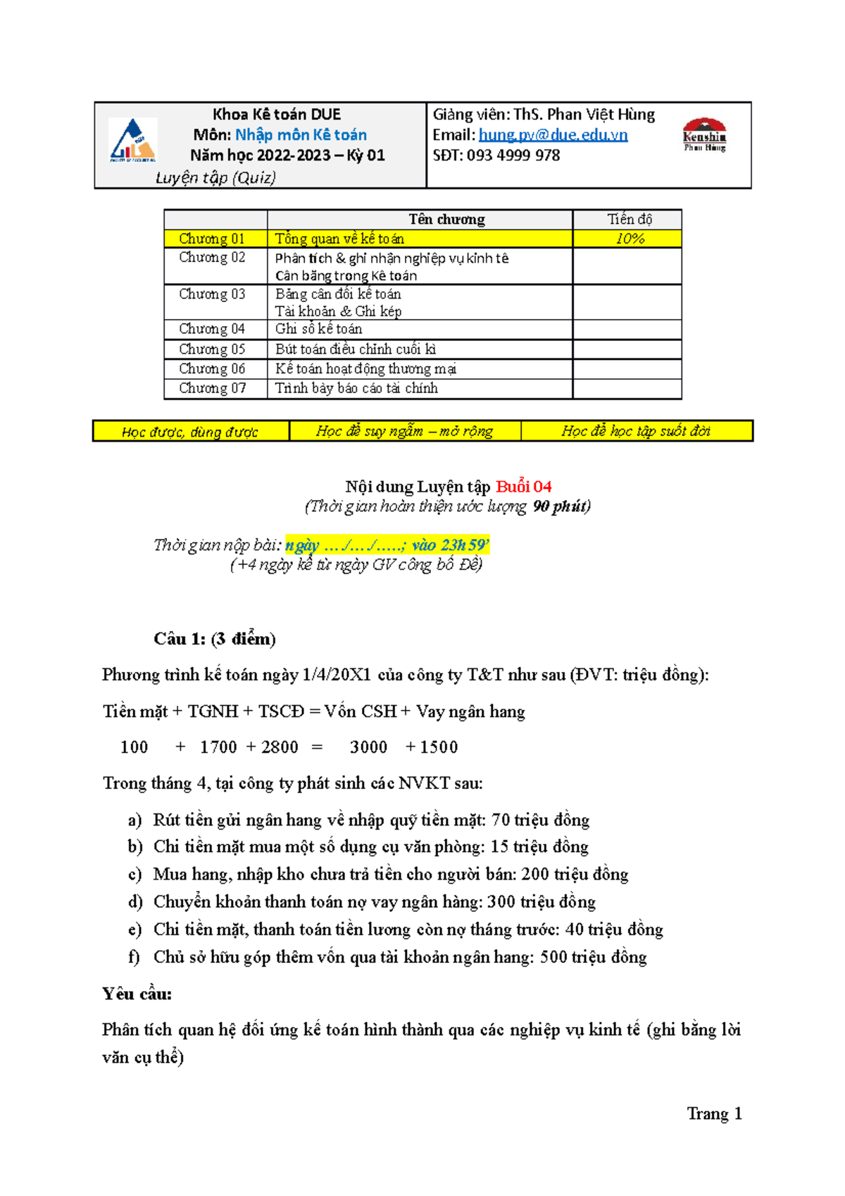 NMKT Buoi - Hshs - Khoa Kếế Toán DUE Môn: Nh P Môn Kếế Toánậ Năm H C ...